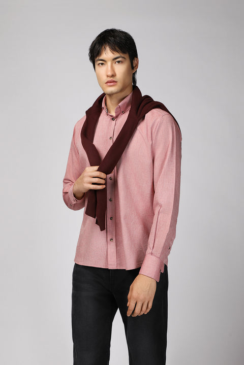 Light Red Long Sleeve Regular Fit Sport Cotton Button-Down Oxford Shirt