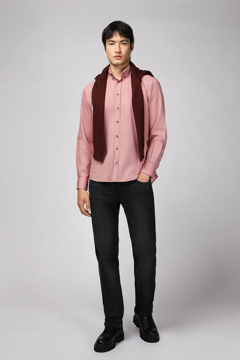 Light Red Long Sleeve Regular Fit Sport Cotton Button-Down Oxford Shirt