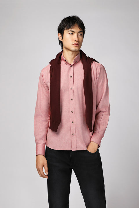 Light Red Long Sleeve Regular Fit Sport Cotton Button-Down Oxford Shirt