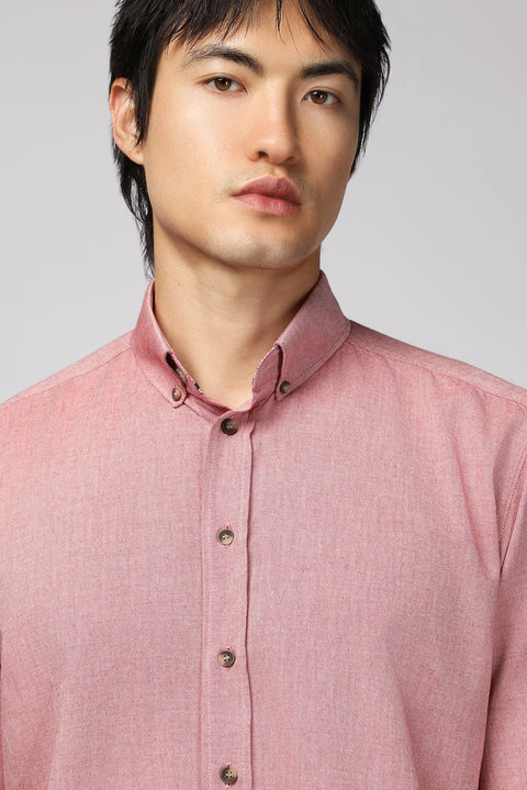 Light Red Long Sleeve Regular Fit Sport Cotton Button-Down Oxford Shirt