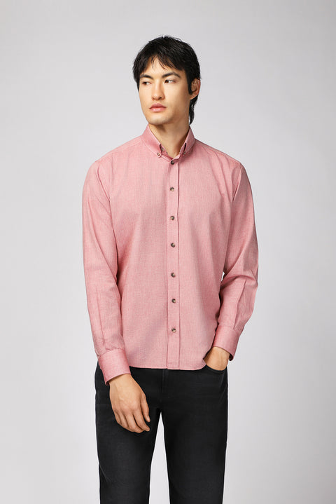Light Red Long Sleeve Regular Fit Sport Cotton Button-Down Oxford Shirt