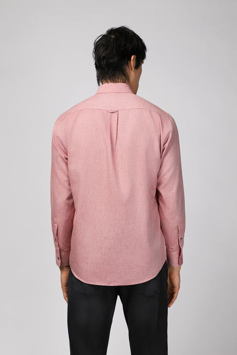 Light Red Long Sleeve Regular Fit Sport Cotton Button-Down Oxford Shirt