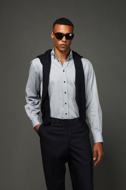 Light Anthracite Long Sleeve Regular Fit Sport Cotton Button-Down Oxford Shirt