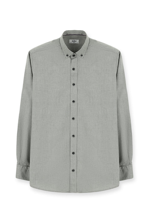 Light Anthracite Long Sleeve Regular Fit Sport Cotton Button-Down Oxford Shirt