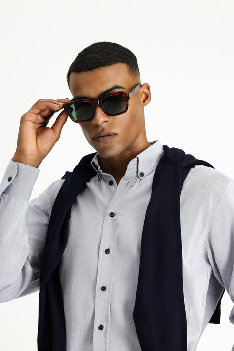 Light Anthracite Long Sleeve Regular Fit Sport Cotton Button-Down Oxford Shirt