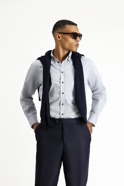 Light Anthracite Long Sleeve Regular Fit Sport Cotton Button-Down Oxford Shirt