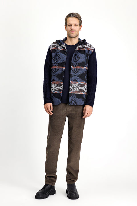 Medium Navy Hooded Long Sleeve Oversize Patterned Shacket Lumberjack Cotton Shirt/Jacket