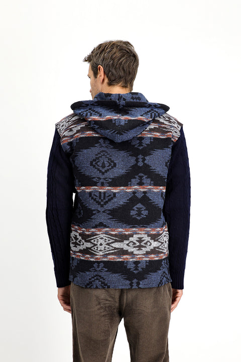 Medium Navy Hooded Long Sleeve Oversize Patterned Shacket Lumberjack Cotton Shirt/Jacket