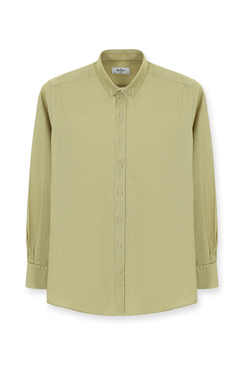 Light Yellow Long Sleeve Regular Fit Patterned Sporty Lumberjack Cotton Button-Down Collar Shirt