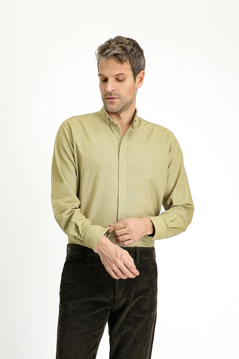 Light Yellow Long Sleeve Regular Fit Patterned Sporty Lumberjack Cotton Button-Down Collar Shirt