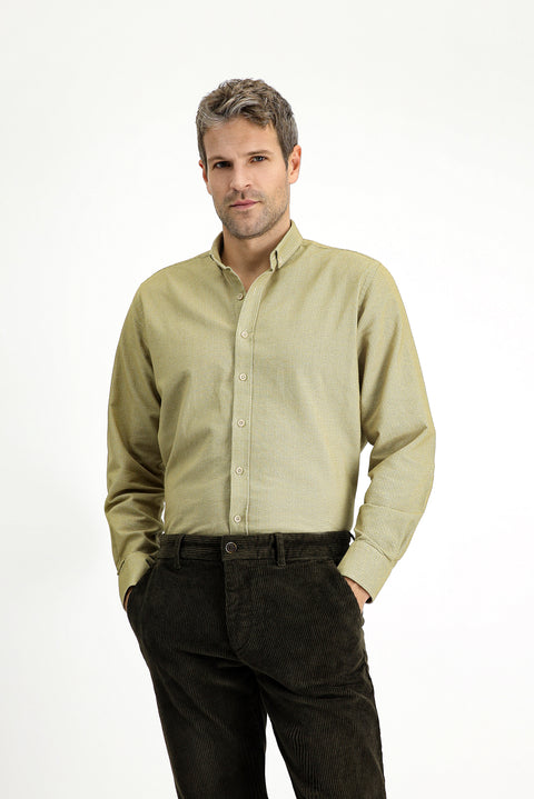 Light Yellow Long Sleeve Regular Fit Patterned Sporty Lumberjack Cotton Button-Down Collar Shirt