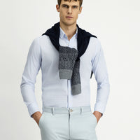 Light Blue Long Sleeve Slim Fit Printed Cotton Shirt