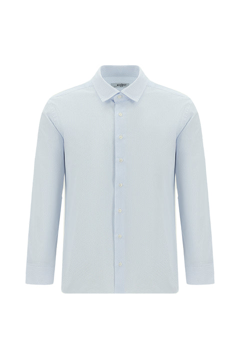 Light Blue Long Sleeve Slim Fit Printed Cotton Shirt