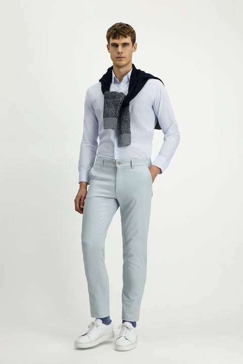 Light Blue Long Sleeve Slim Fit Printed Cotton Shirt