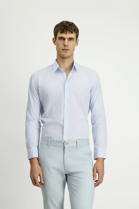Light Blue Long Sleeve Slim Fit Printed Cotton Shirt
