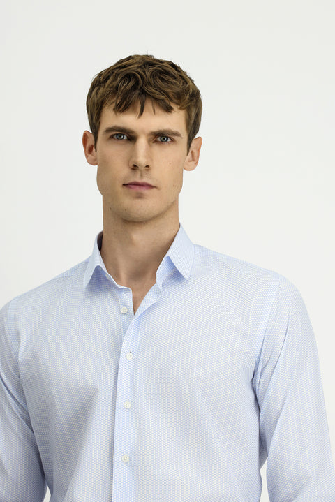 Light Blue Long Sleeve Slim Fit Printed Cotton Shirt