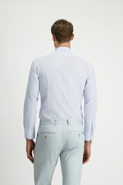 Light Blue Long Sleeve Slim Fit Printed Cotton Shirt
