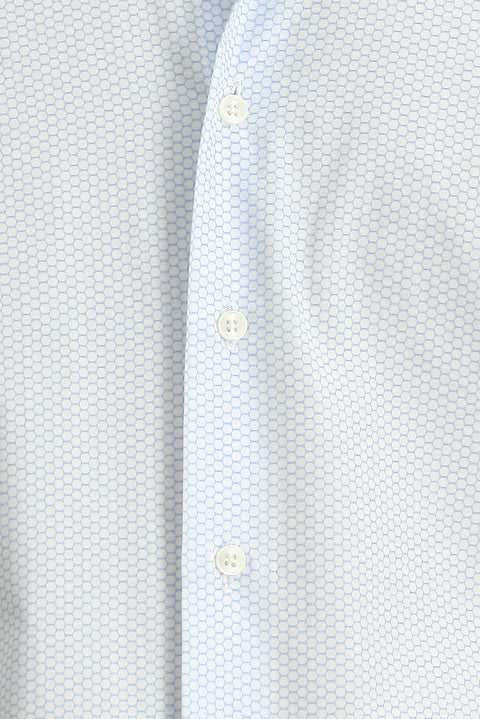 Light Blue Long Sleeve Slim Fit Printed Cotton Shirt
