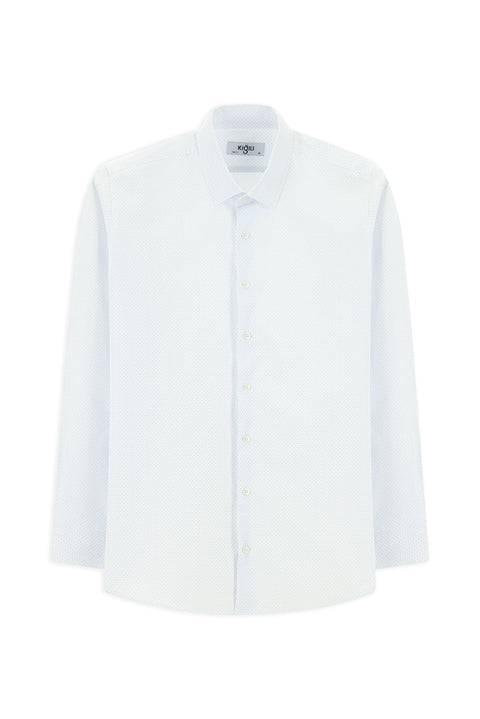 Light Blue Long Sleeve Slim Fit Printed Cotton Shirt