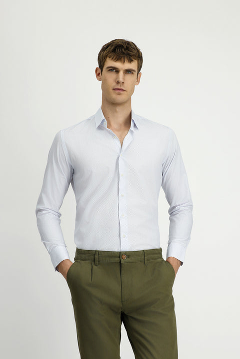 Light Blue Long Sleeve Slim Fit Printed Cotton Shirt