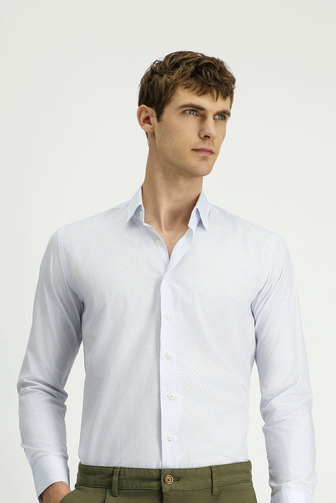 Light Blue Long Sleeve Slim Fit Printed Cotton Shirt