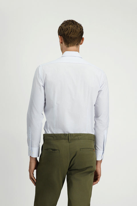 Light Blue Long Sleeve Slim Fit Printed Cotton Shirt