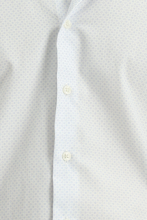 Light Blue Long Sleeve Slim Fit Printed Cotton Shirt