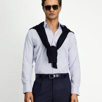 Dark Blue Long Sleeve Slim Fit Printed Cotton Shirt