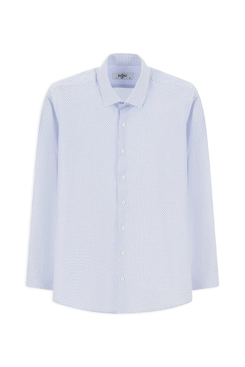 Dark Blue Long Sleeve Slim Fit Printed Cotton Shirt