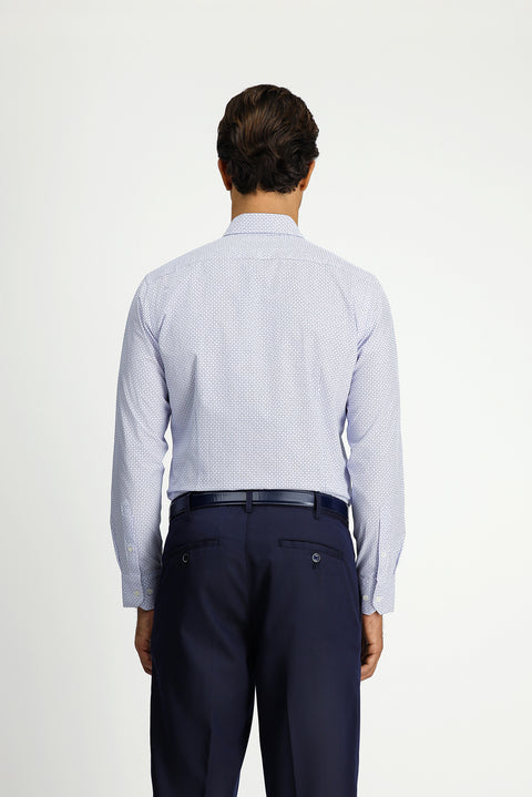 Dark Blue Long Sleeve Slim Fit Printed Cotton Shirt