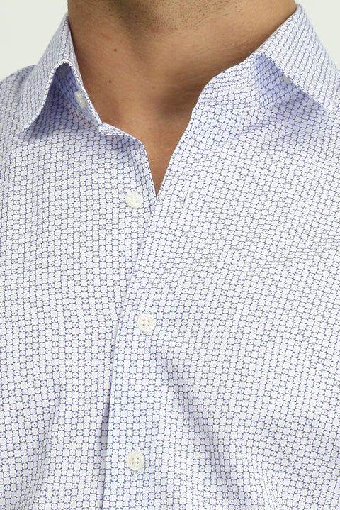 Dark Blue Long Sleeve Slim Fit Printed Cotton Shirt