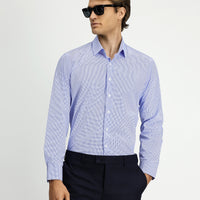 Blue Long Sleeve Slim Fit Printed Cotton Shirt