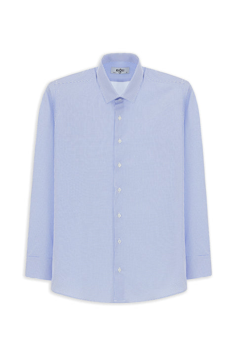 Blue Long Sleeve Slim Fit Printed Cotton Shirt
