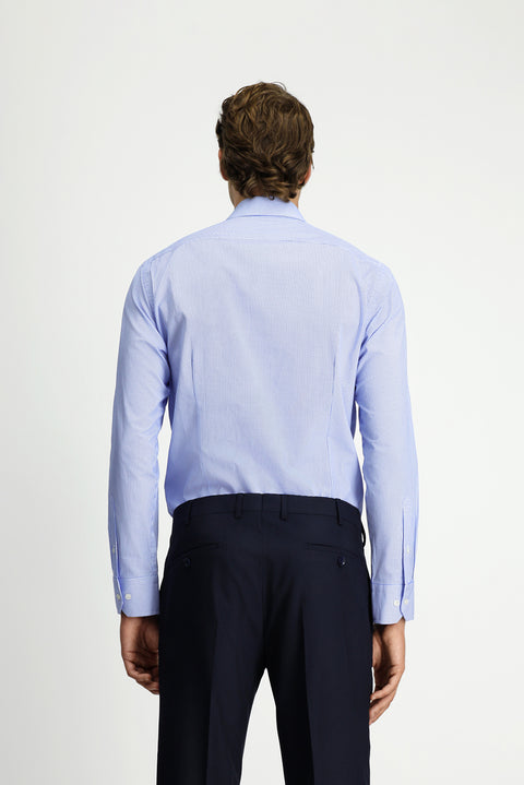Blue Long Sleeve Slim Fit Printed Cotton Shirt