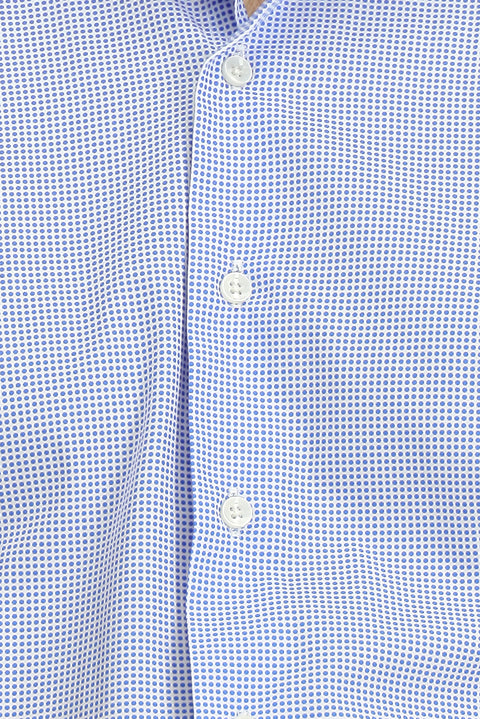 Blue Long Sleeve Slim Fit Printed Cotton Shirt