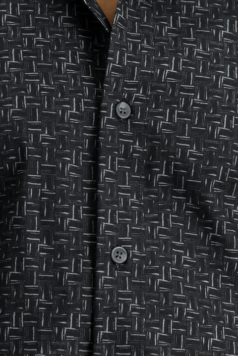Siyah Uzun Kol Slim Fit Dar Kesim Baskılı Spor Pamuk Gömlek