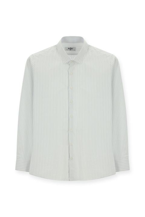 Light Navy Long Sleeve Slim Fit Classic Striped Cotton Shirt