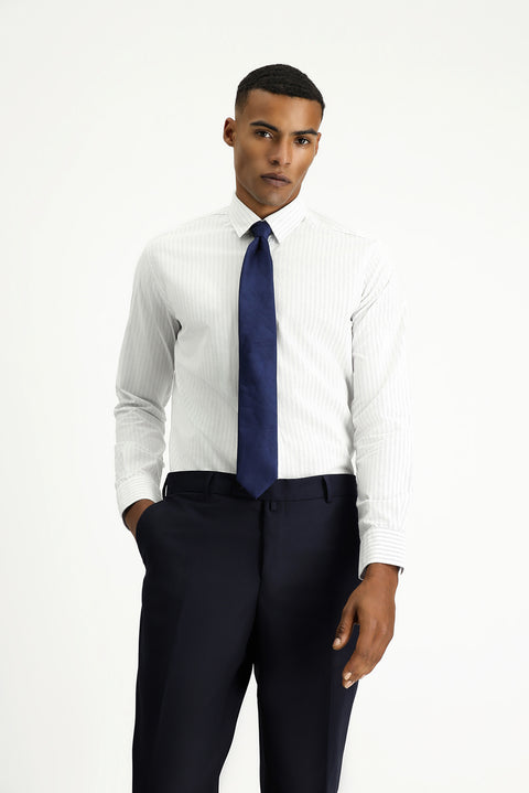 Light Navy Long Sleeve Slim Fit Classic Striped Cotton Shirt