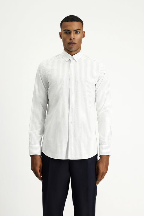 Light Navy Long Sleeve Slim Fit Classic Striped Cotton Shirt
