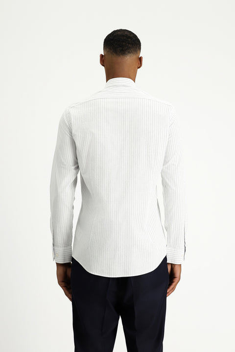 Light Navy Long Sleeve Slim Fit Classic Striped Cotton Shirt