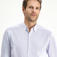 Light Navy Long Sleeve Slim Fit Narrow Cut Cotton Striped Classic Shirt