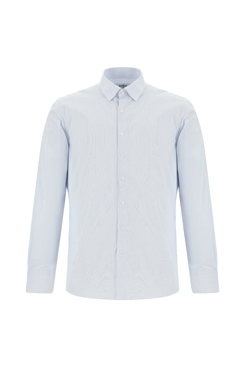 Blue Long Sleeve Slim Fit Narrow Cut Cotton Striped Classic Shirt