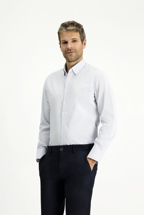 Blue Long Sleeve Slim Fit Narrow Cut Cotton Striped Classic Shirt