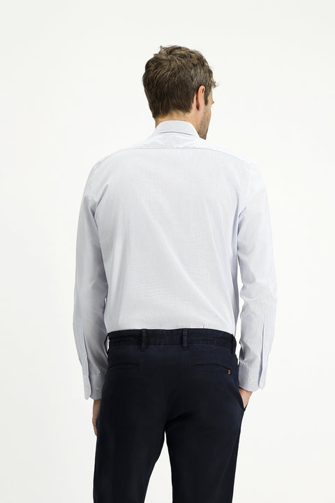Blue Long Sleeve Slim Fit Narrow Cut Cotton Striped Classic Shirt