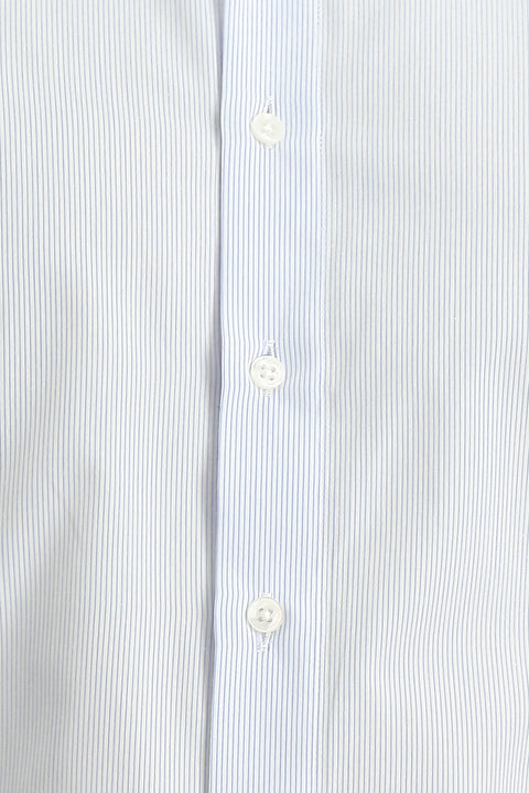 Blue Long Sleeve Slim Fit Narrow Cut Cotton Striped Classic Shirt