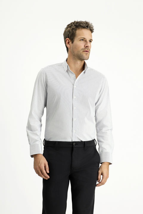 Dark Navy Long Sleeve Slim Fit Classic Striped Cotton Shirt