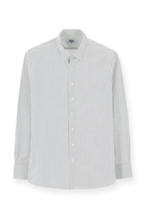 Dark Navy Long Sleeve Slim Fit Classic Striped Cotton Shirt