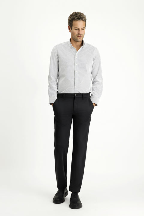 Dark Navy Long Sleeve Slim Fit Classic Striped Cotton Shirt