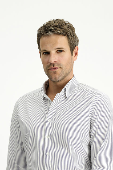 Dark Navy Long Sleeve Slim Fit Classic Striped Cotton Shirt