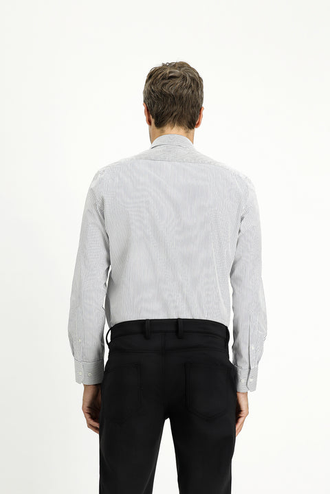 Dark Navy Long Sleeve Slim Fit Classic Striped Cotton Shirt
